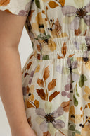 Evelyn Smocked-Waist Midi Dress (Autumn Light)