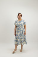 Evelyn Smocked-Waist Midi Dress (Blue Cloud)