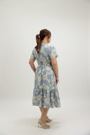 Evelyn Smocked-Waist Midi Dress (Blue Cloud)