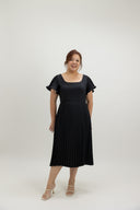 Classic Pleated Midi Dress (Midnight Navy) - ELTWINE