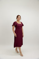 Classic Pleated Midi Dress (Burgundy) - ELTWINE