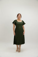 Classic Pleated Midi Dress (Evergreen)