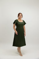 Classic Pleated Midi Dress (Evergreen)