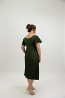 Classic Pleated Midi Dress (Evergreen)
