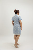 Puff Sleeve Button Cheongsam Dress (Embroidered Daisy Blue) - ELTWINE