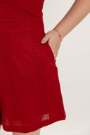 Sweetheart Eyelet Smock Romper (Fortune Red) - ELTWINE