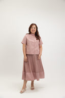 Modern Refined Mandarin Boxy Shirt (Muted Rose)