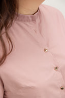 Modern Refined Mandarin Boxy Shirt (Muted Rose)