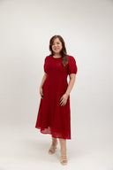 Feather-Light Crinkled Midi Dress (Fortune Red) - ELTWINE