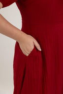 Feather-Light Crinkled Midi Dress (Fortune Red) - ELTWINE