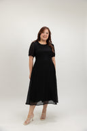 Feather-Light Crinkled Midi Dress (Black) - ELTWINE