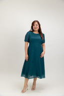 Feather-Light Crinkled Midi Dress (Deep Teal) - ELTWINE