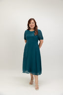 Feather-Light Crinkled Midi Dress (Deep Teal) - ELTWINE