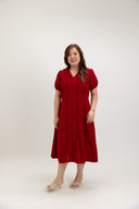 Front-Zip Tailored Column Dress (Fortune Red) - ELTWINE