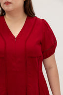 Front-Zip Tailored Column Dress (Fortune Red) - ELTWINE