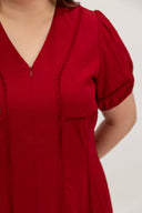 Front-Zip Tailored Column Dress (Fortune Red) - ELTWINE