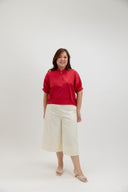 Lila Classic Button-Back Blouse (Red) - ELTWINE