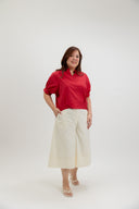 Lila Classic Button-Back Blouse (Red) - ELTWINE