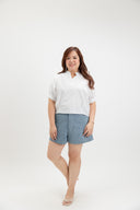 Lila Classic Button-Back Blouse (White)