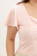 Sweetheart Eyelet Flutter-Sleeve Top (Petal Rose)
