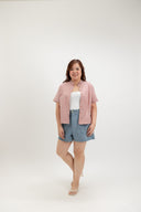 Modern Refined Mandarin Boxy Shirt (Muted Rose)