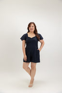 Sweetheart Eyelet Smock Romper (Navy) - ELTWINE