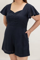 Sweetheart Eyelet Smock Romper (Navy) - ELTWINE