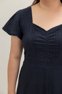 Sweetheart Eyelet Smock Romper (Navy) - ELTWINE