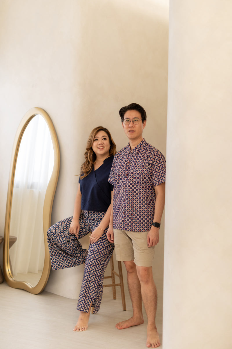 Édition Limitée Printed Collared Shirt (Navy Peranakan)