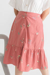 Embroidery Elastic-back Midi Skirt (Pink Wild Florals)