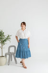 Embroidery Elastic-back Midi Skirt (Blue Daisy)
