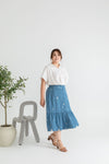 Embroidery Elastic-back Midi Skirt (Blue Daisy)