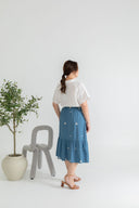 Embroidery Elastic-back Midi Skirt (Blue Daisy)