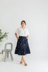 Embroidery Elastic-back Midi Skirt (Navy Wild Florals)