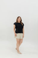 Soft Ribbed Flutter-Sleeve Top (Black)