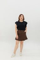 Soft Ribbed Flutter-Sleeve Top (Black)