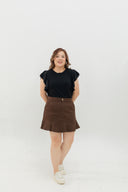 Mid-Waist Flounce-Hem Skorts (Brown)