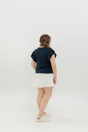 Soft Ribbed Flutter-Sleeve Top (Navy)