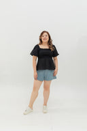Clare Smocked Textured Top (Black)
