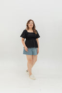Clare Smocked Textured Top (Black)