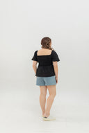 Clare Smocked Textured Top (Black)