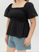 Clare Smocked Textured Top (Black)