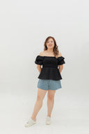 Clare Smocked Textured Top (Black)
