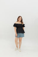 Clare Smocked Textured Top (Black)