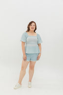 Clare Smocked Textured Top (Blue)