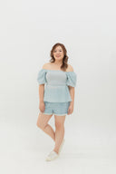 Clare Smocked Textured Top (Blue)