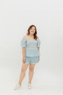 Clare Smocked Textured Top (Blue)