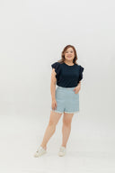 Roll Up Cuff Premium Denim High Waist Shorts (Confetti Blue)