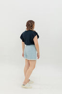Roll Up Cuff Premium Denim High Waist Shorts (Confetti Blue)