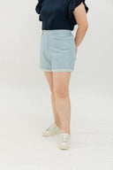 Roll Up Cuff Premium Denim High Waist Shorts (Confetti Blue)